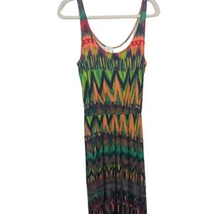 Ella Moss Green Multicolor Ikat Print Sleeveless Maxi Dress Boho Womens S